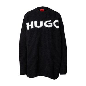 HUGO Oversize sveter 'Slogues'  čierna / biela