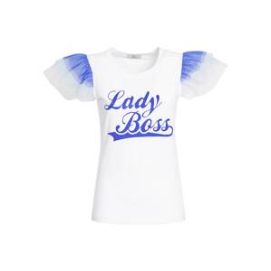 Influencer Tričko 'Lady Boss'  modrá / biela