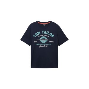 TOM TAILOR Men + Tričko  vodová / tmavomodrá / biela