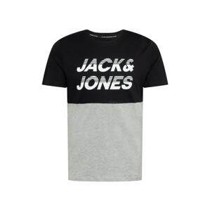 JACK & JONES Tričko 'BREAK'  sivá melírovaná / čierna / biela