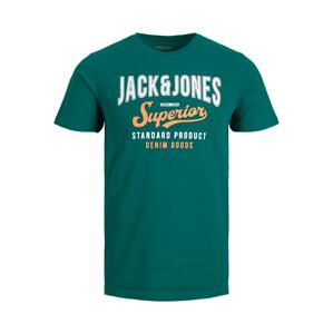 JACK & JONES Tričko  smaragdová / oranžová / biela