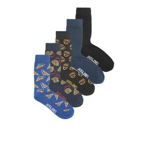 JACK & JONES Ponožky 'FASTFOOD'  modrá / modrosivá / žltá / čierna / biela