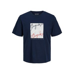 JACK & JONES Tričko 'JOSHUA'  námornícka modrá / svetlosivá / červená / biela