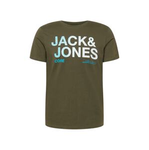 JACK & JONES Tričko  tyrkysová / kaki / biela