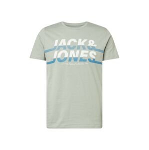 JACK & JONES Tričko 'CHARLES'  modrá / pastelovo zelená / biela